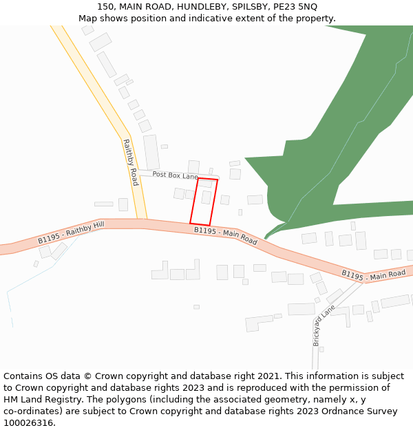 150, MAIN ROAD, HUNDLEBY, SPILSBY, PE23 5NQ: Location map and indicative extent of plot