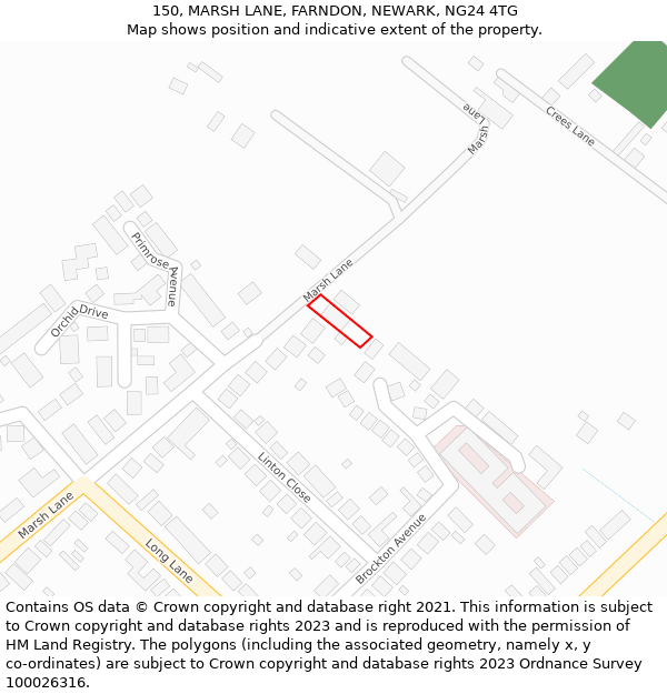 150, MARSH LANE, FARNDON, NEWARK, NG24 4TG: Location map and indicative extent of plot