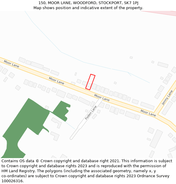 150, MOOR LANE, WOODFORD, STOCKPORT, SK7 1PJ: Location map and indicative extent of plot