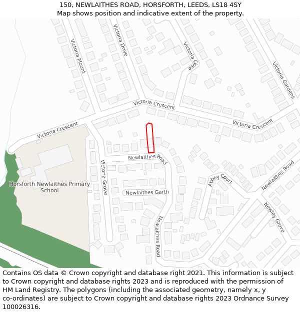 150, NEWLAITHES ROAD, HORSFORTH, LEEDS, LS18 4SY: Location map and indicative extent of plot