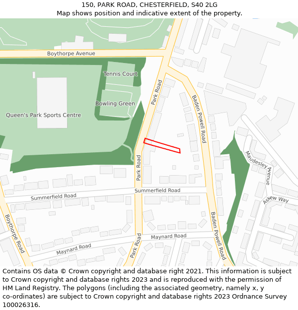 150, PARK ROAD, CHESTERFIELD, S40 2LG: Location map and indicative extent of plot
