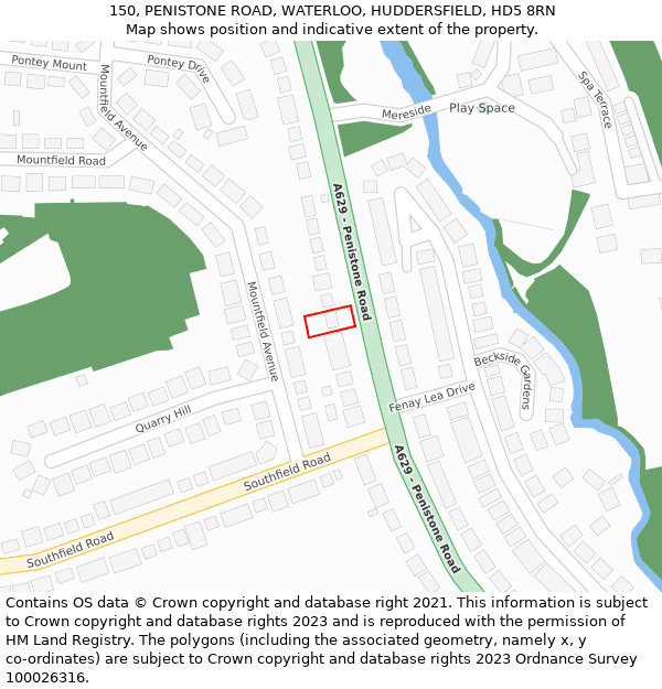 150, PENISTONE ROAD, WATERLOO, HUDDERSFIELD, HD5 8RN: Location map and indicative extent of plot