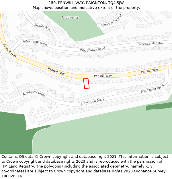150, PENWILL WAY, PAIGNTON, TQ4 5JW: Location map and indicative extent of plot