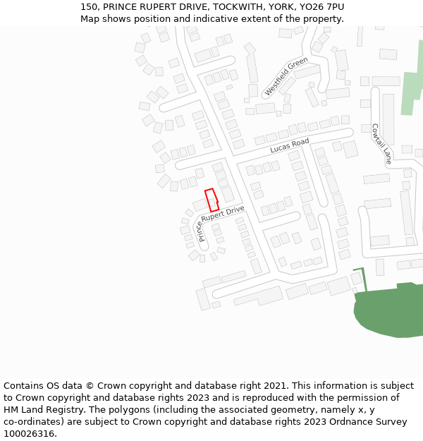 150, PRINCE RUPERT DRIVE, TOCKWITH, YORK, YO26 7PU: Location map and indicative extent of plot