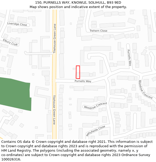 150, PURNELLS WAY, KNOWLE, SOLIHULL, B93 9ED: Location map and indicative extent of plot