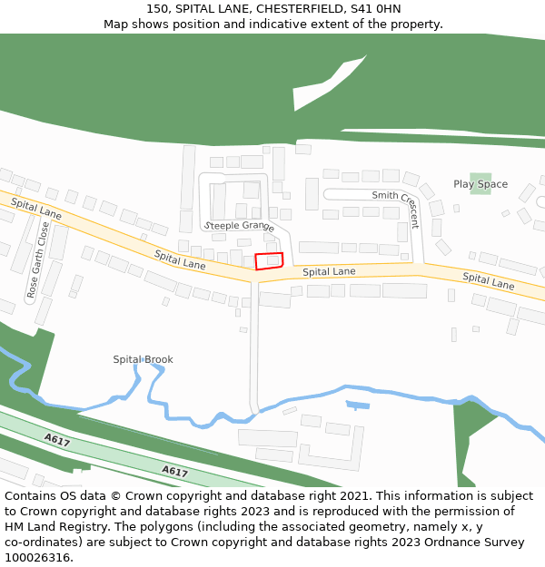 150, SPITAL LANE, CHESTERFIELD, S41 0HN: Location map and indicative extent of plot