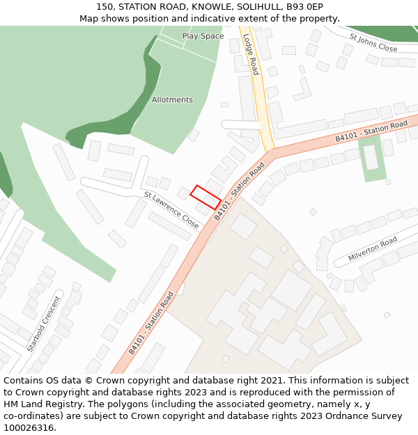 150, STATION ROAD, KNOWLE, SOLIHULL, B93 0EP: Location map and indicative extent of plot