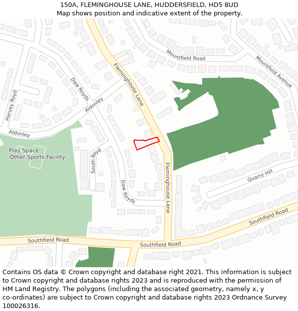 150A, FLEMINGHOUSE LANE, HUDDERSFIELD, HD5 8UD: Location map and indicative extent of plot