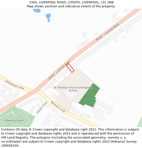 150A, LIVERPOOL ROAD, LYDIATE, LIVERPOOL, L31 2NB: Location map and indicative extent of plot