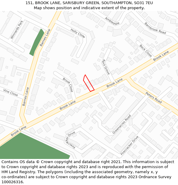 151, BROOK LANE, SARISBURY GREEN, SOUTHAMPTON, SO31 7EU: Location map and indicative extent of plot