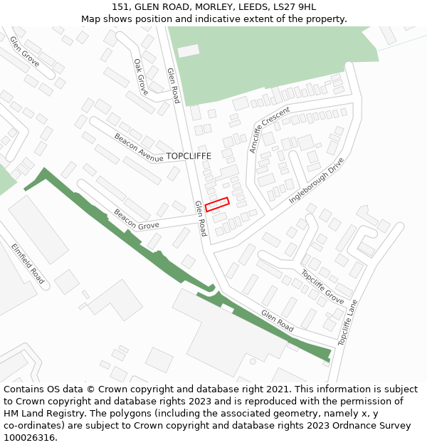 151, GLEN ROAD, MORLEY, LEEDS, LS27 9HL: Location map and indicative extent of plot