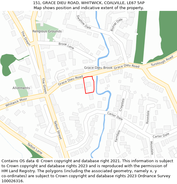 151, GRACE DIEU ROAD, WHITWICK, COALVILLE, LE67 5AP: Location map and indicative extent of plot