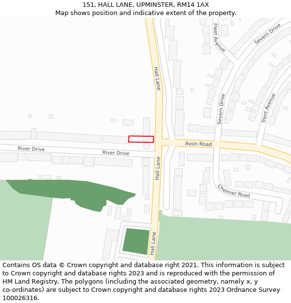151, HALL LANE, UPMINSTER, RM14 1AX: Location map and indicative extent of plot