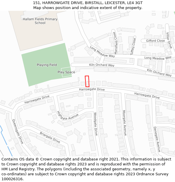 151, HARROWGATE DRIVE, BIRSTALL, LEICESTER, LE4 3GT: Location map and indicative extent of plot