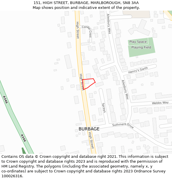 151, HIGH STREET, BURBAGE, MARLBOROUGH, SN8 3AA: Location map and indicative extent of plot