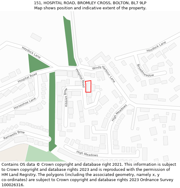 151, HOSPITAL ROAD, BROMLEY CROSS, BOLTON, BL7 9LP: Location map and indicative extent of plot