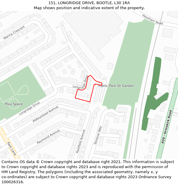 151, LONGRIDGE DRIVE, BOOTLE, L30 1RA: Location map and indicative extent of plot