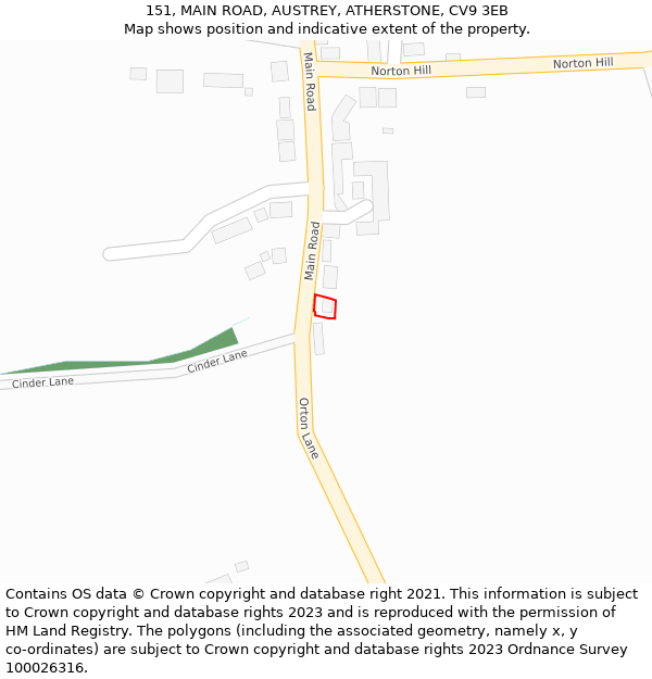 151, MAIN ROAD, AUSTREY, ATHERSTONE, CV9 3EB: Location map and indicative extent of plot