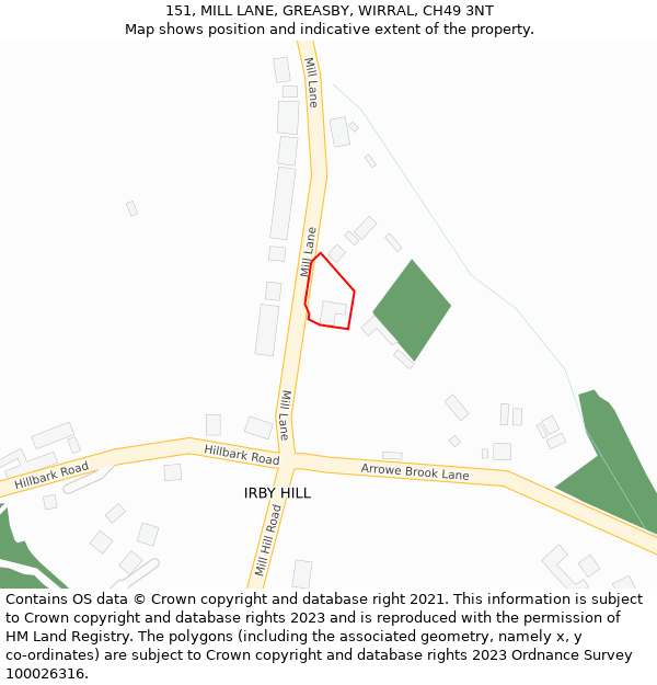 151, MILL LANE, GREASBY, WIRRAL, CH49 3NT: Location map and indicative extent of plot