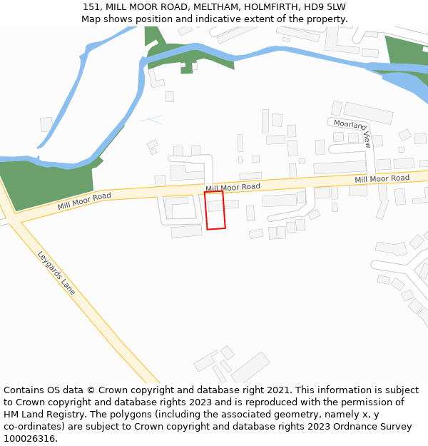 151, MILL MOOR ROAD, MELTHAM, HOLMFIRTH, HD9 5LW: Location map and indicative extent of plot