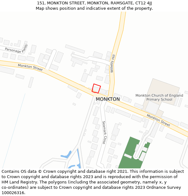 151, MONKTON STREET, MONKTON, RAMSGATE, CT12 4JJ: Location map and indicative extent of plot