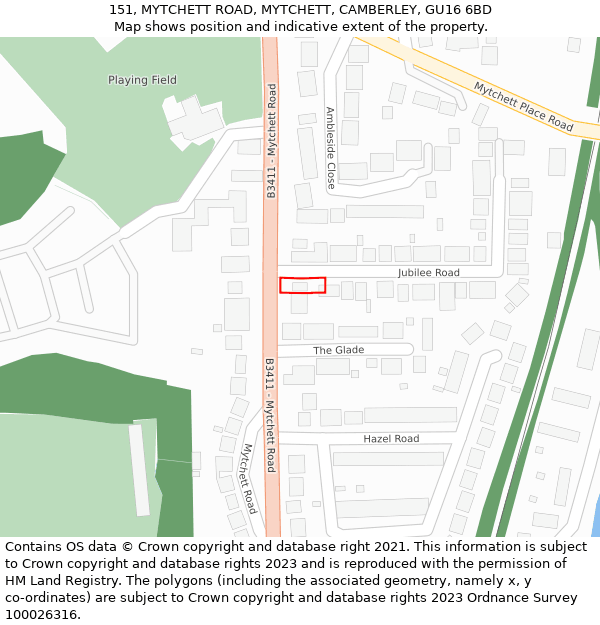 151, MYTCHETT ROAD, MYTCHETT, CAMBERLEY, GU16 6BD: Location map and indicative extent of plot