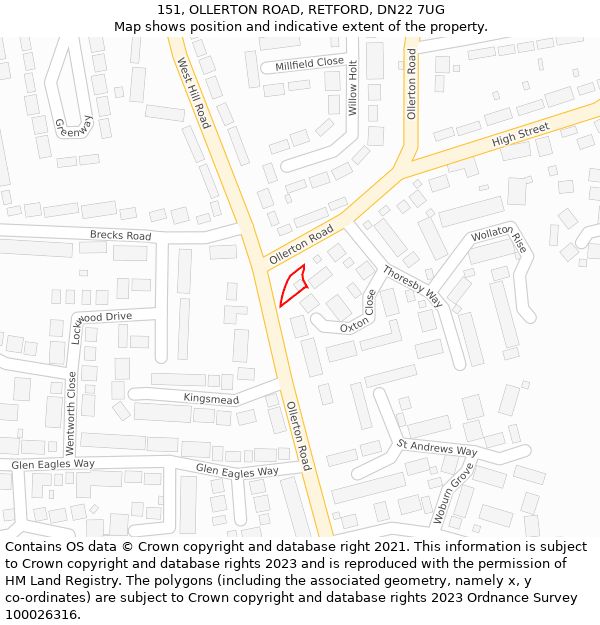 151, OLLERTON ROAD, RETFORD, DN22 7UG: Location map and indicative extent of plot