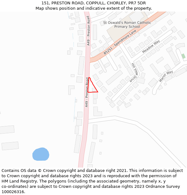 151, PRESTON ROAD, COPPULL, CHORLEY, PR7 5DR: Location map and indicative extent of plot