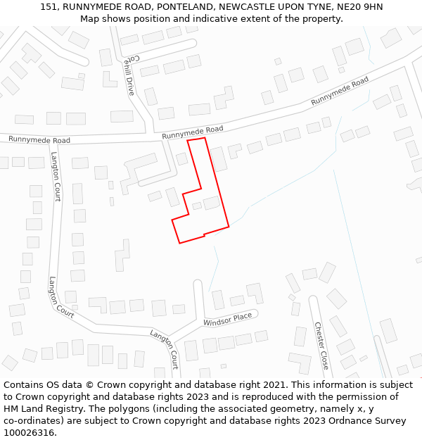 151, RUNNYMEDE ROAD, PONTELAND, NEWCASTLE UPON TYNE, NE20 9HN: Location map and indicative extent of plot