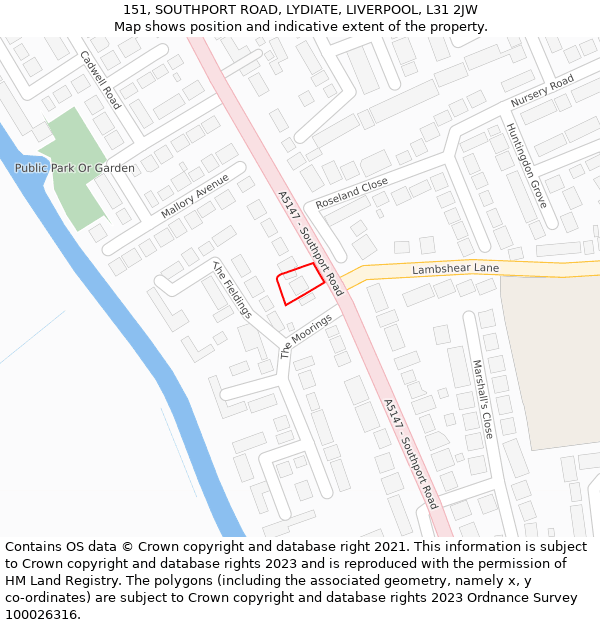 151, SOUTHPORT ROAD, LYDIATE, LIVERPOOL, L31 2JW: Location map and indicative extent of plot