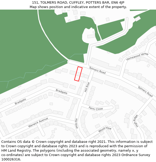 151, TOLMERS ROAD, CUFFLEY, POTTERS BAR, EN6 4JP: Location map and indicative extent of plot