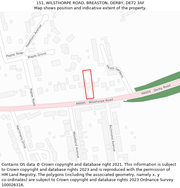 151, WILSTHORPE ROAD, BREASTON, DERBY, DE72 3AF: Location map and indicative extent of plot