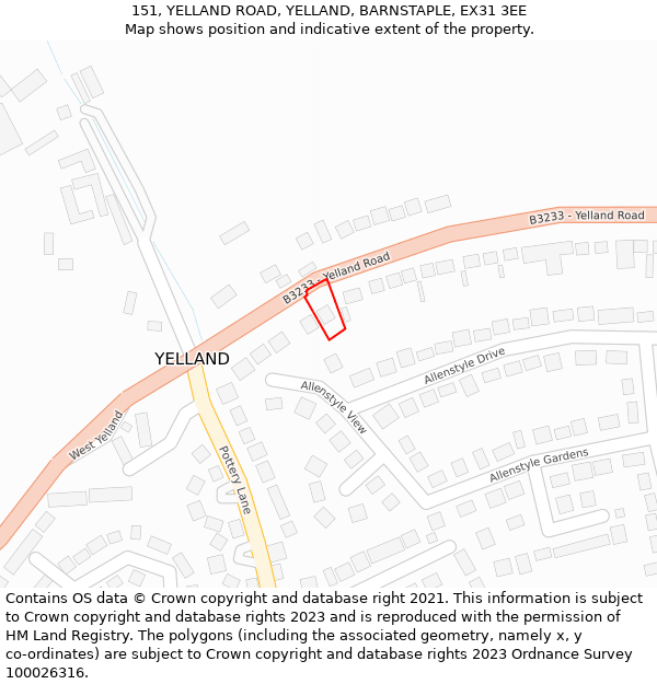 151, YELLAND ROAD, YELLAND, BARNSTAPLE, EX31 3EE: Location map and indicative extent of plot