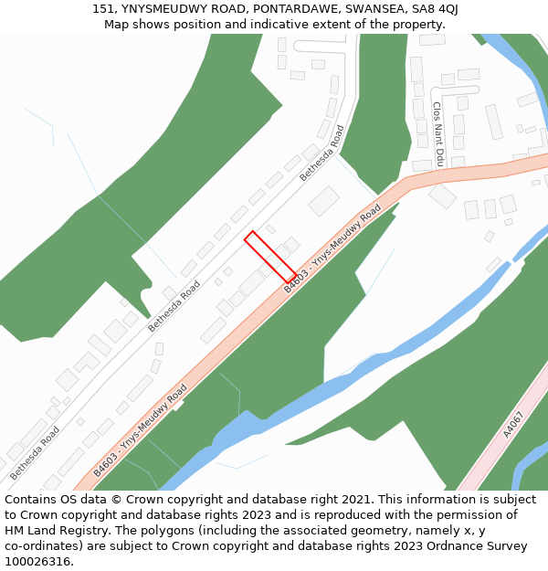 151, YNYSMEUDWY ROAD, PONTARDAWE, SWANSEA, SA8 4QJ: Location map and indicative extent of plot