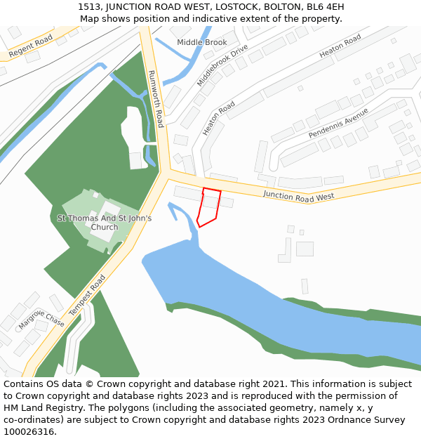 1513, JUNCTION ROAD WEST, LOSTOCK, BOLTON, BL6 4EH: Location map and indicative extent of plot