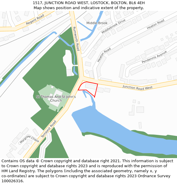1517, JUNCTION ROAD WEST, LOSTOCK, BOLTON, BL6 4EH: Location map and indicative extent of plot