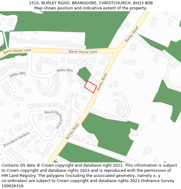 151A, BURLEY ROAD, BRANSGORE, CHRISTCHURCH, BH23 8DB: Location map and indicative extent of plot