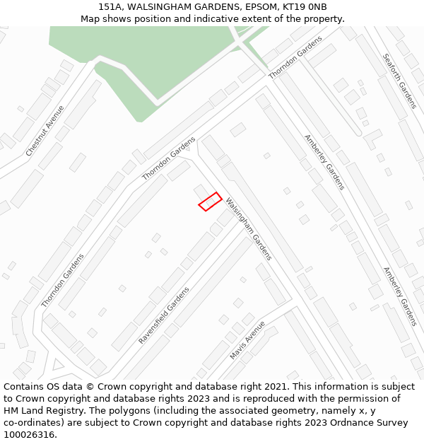 151A, WALSINGHAM GARDENS, EPSOM, KT19 0NB: Location map and indicative extent of plot