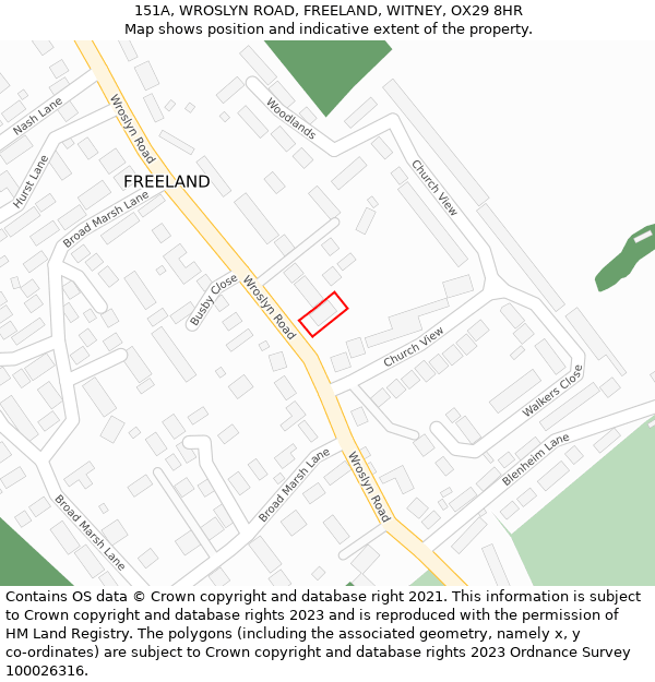 151A, WROSLYN ROAD, FREELAND, WITNEY, OX29 8HR: Location map and indicative extent of plot