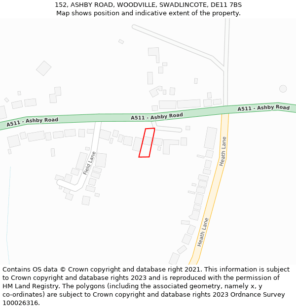 152, ASHBY ROAD, WOODVILLE, SWADLINCOTE, DE11 7BS: Location map and indicative extent of plot