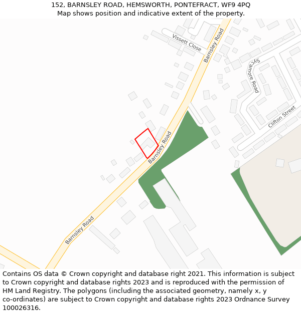 152, BARNSLEY ROAD, HEMSWORTH, PONTEFRACT, WF9 4PQ: Location map and indicative extent of plot