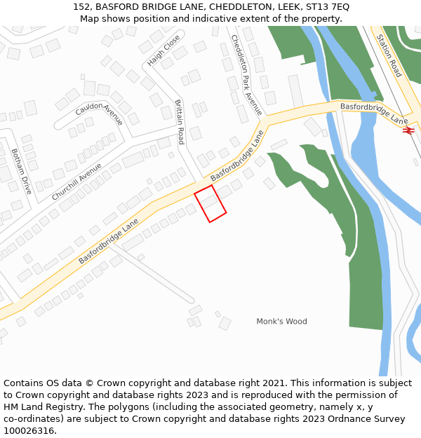 152, BASFORD BRIDGE LANE, CHEDDLETON, LEEK, ST13 7EQ: Location map and indicative extent of plot