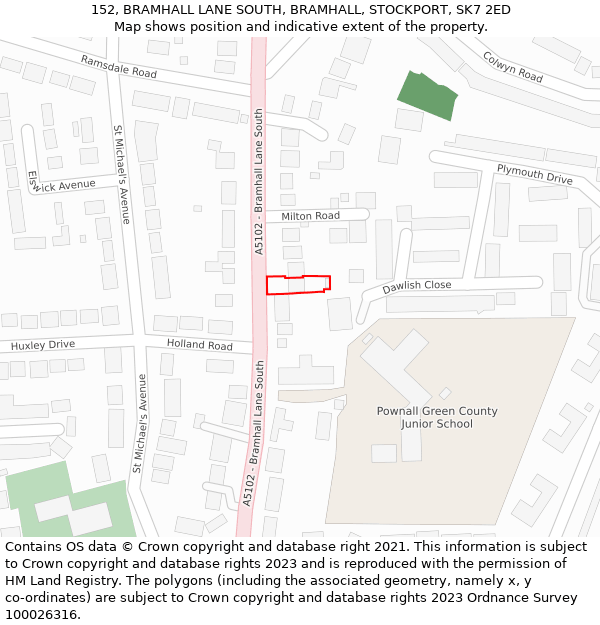 152, BRAMHALL LANE SOUTH, BRAMHALL, STOCKPORT, SK7 2ED: Location map and indicative extent of plot