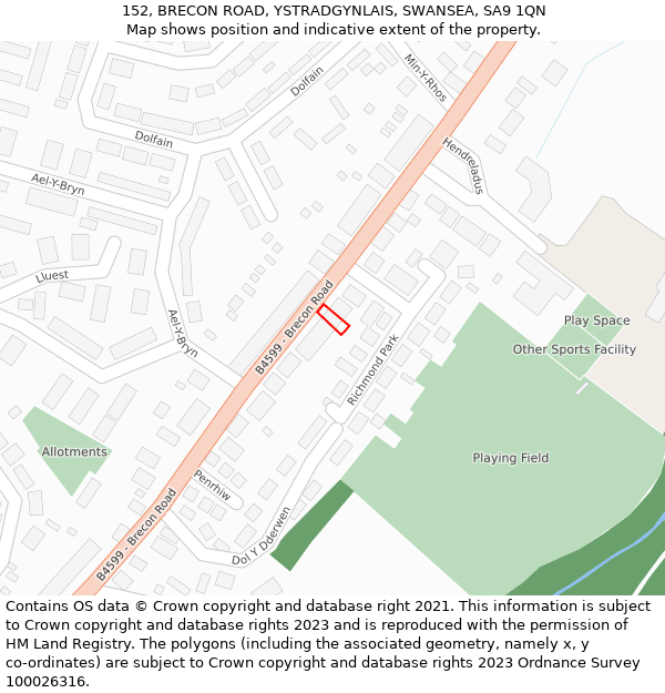 152, BRECON ROAD, YSTRADGYNLAIS, SWANSEA, SA9 1QN: Location map and indicative extent of plot