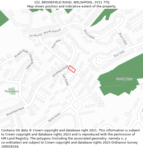 152, BROOKFIELD ROAD, WELSHPOOL, SY21 7TQ: Location map and indicative extent of plot