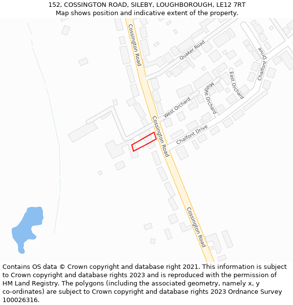 152, COSSINGTON ROAD, SILEBY, LOUGHBOROUGH, LE12 7RT: Location map and indicative extent of plot