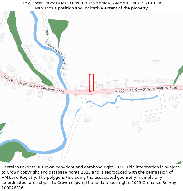152, CWMGARW ROAD, UPPER BRYNAMMAN, AMMANFORD, SA18 1DB: Location map and indicative extent of plot