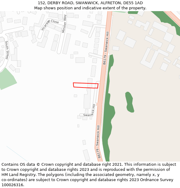 152, DERBY ROAD, SWANWICK, ALFRETON, DE55 1AD: Location map and indicative extent of plot