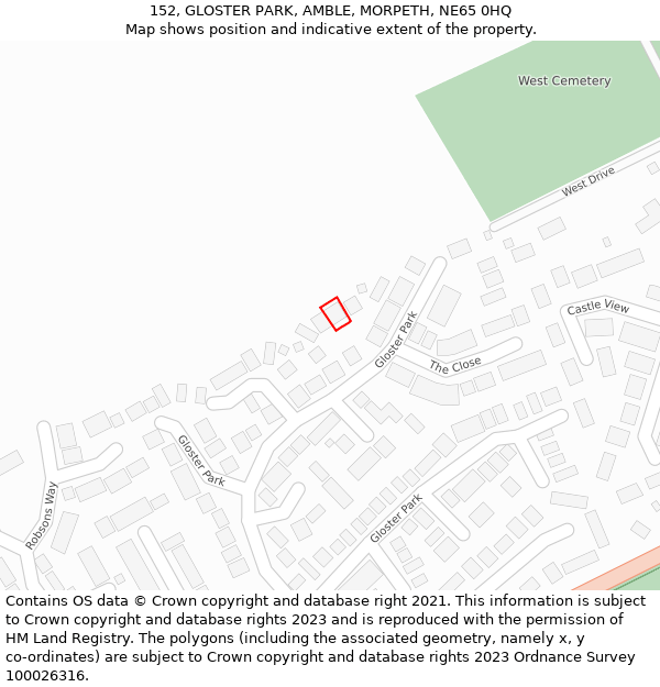 152, GLOSTER PARK, AMBLE, MORPETH, NE65 0HQ: Location map and indicative extent of plot