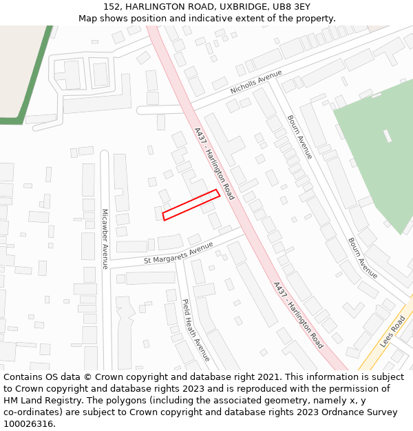152, HARLINGTON ROAD, UXBRIDGE, UB8 3EY: Location map and indicative extent of plot